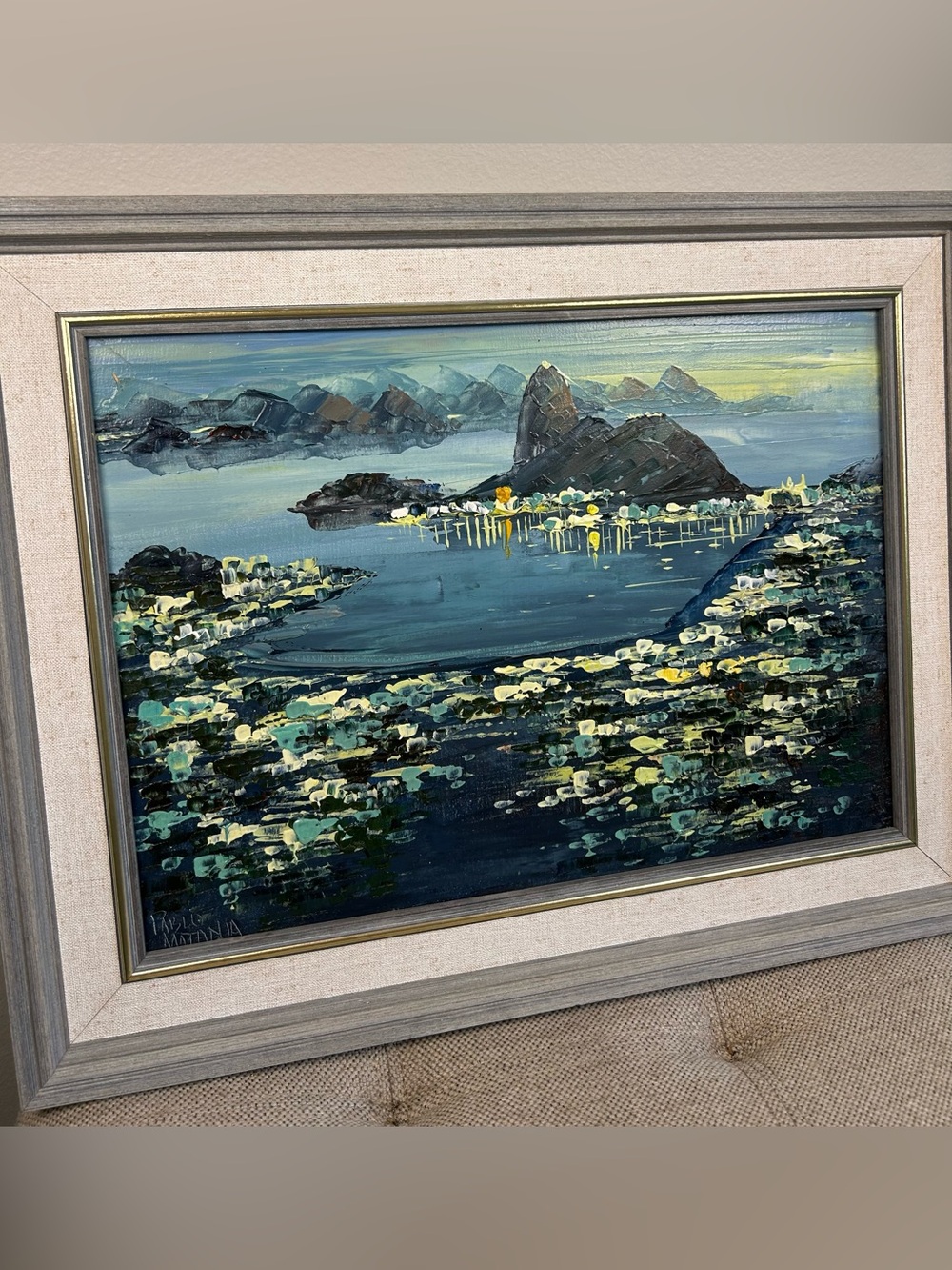 Original Pablo Matania Painting Oil on Canvas 9x12.5” Baia di Rio Rio de Janeiro - Picture 5 of 6